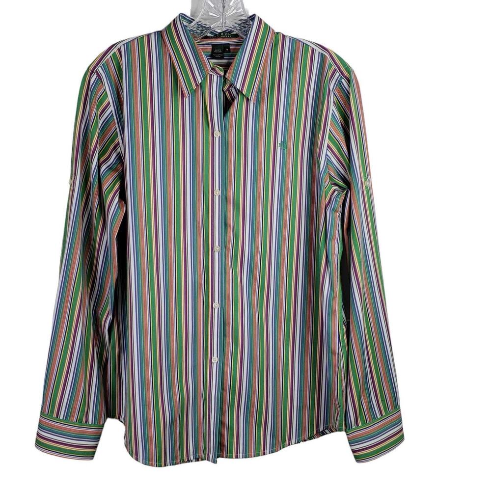 Polo Ralph Lauren LRL Shirt Women's Medium M Multicolor Stripe LS Button Up